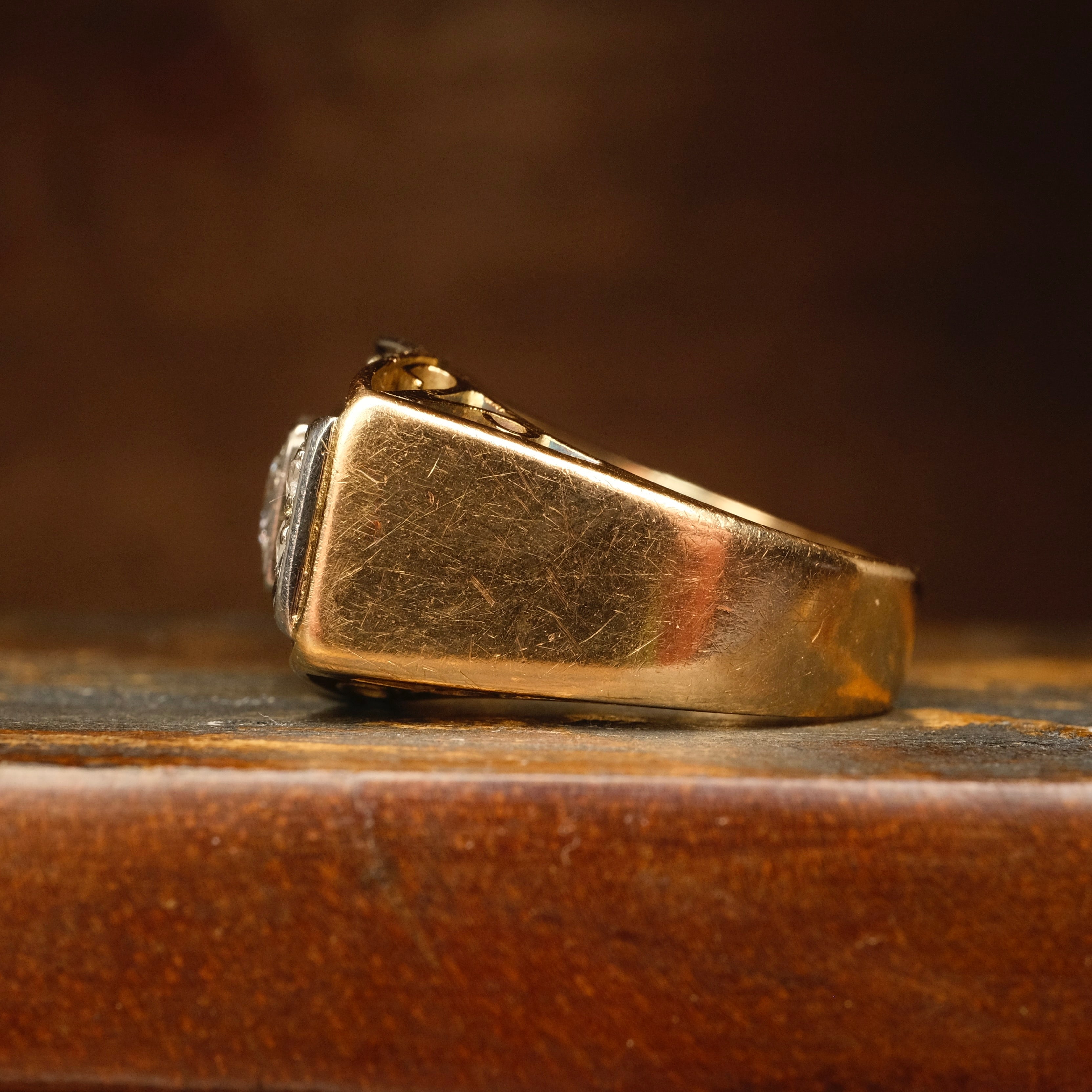 1940s, 18ct Gold & Platinum, Diamond Cocktail Tank Ring c1945