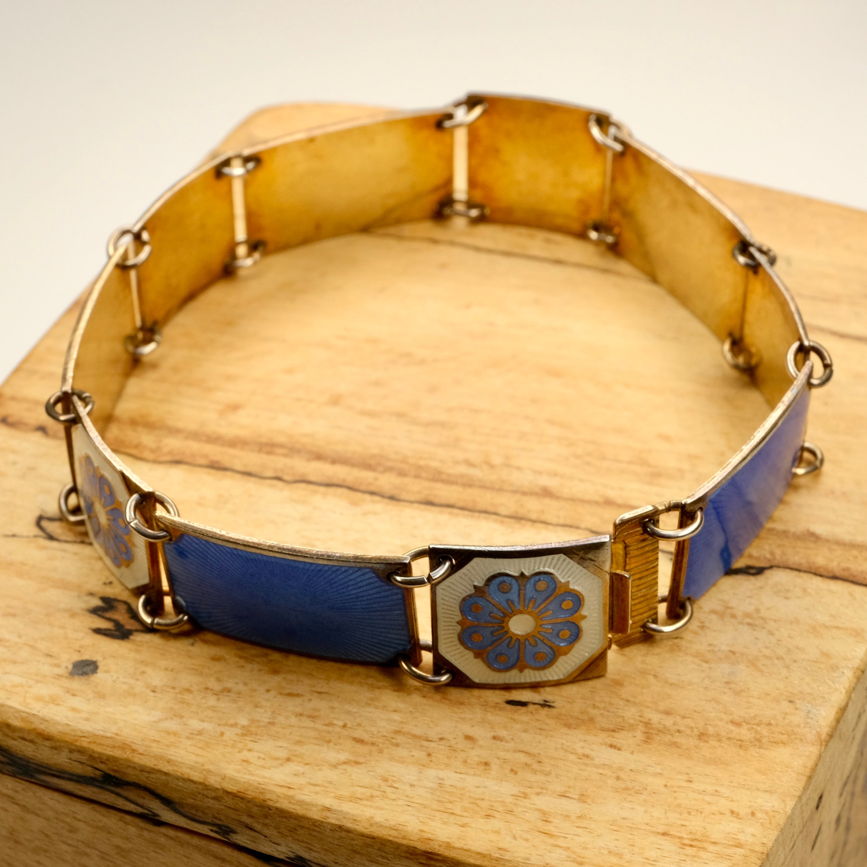 Vintage, Mid 20th Century David Anderson, Sterling Silver, Blue & White Enamel Bracelet