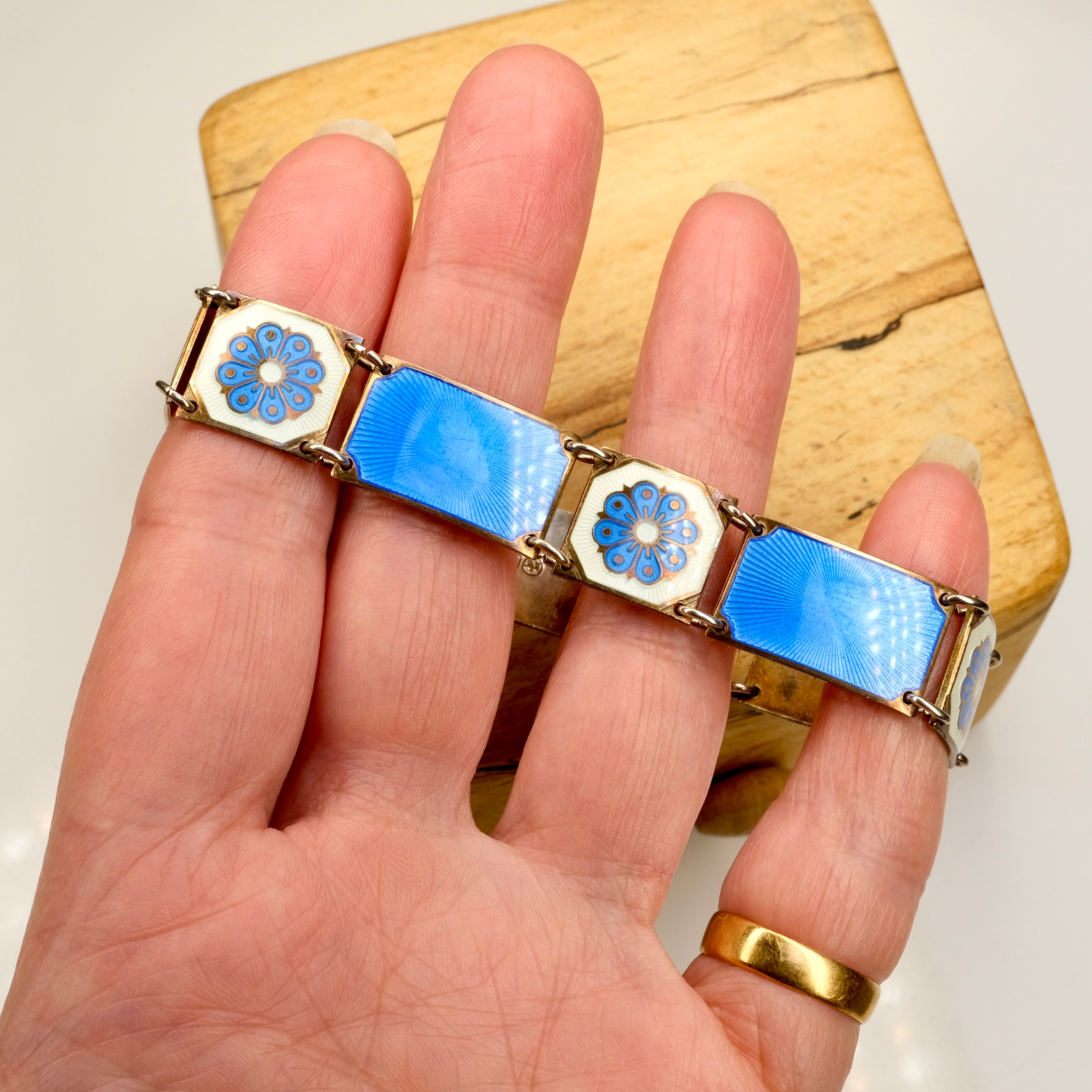 Vintage, Mid 20th Century David Anderson, Sterling Silver, Blue & White Enamel Bracelet