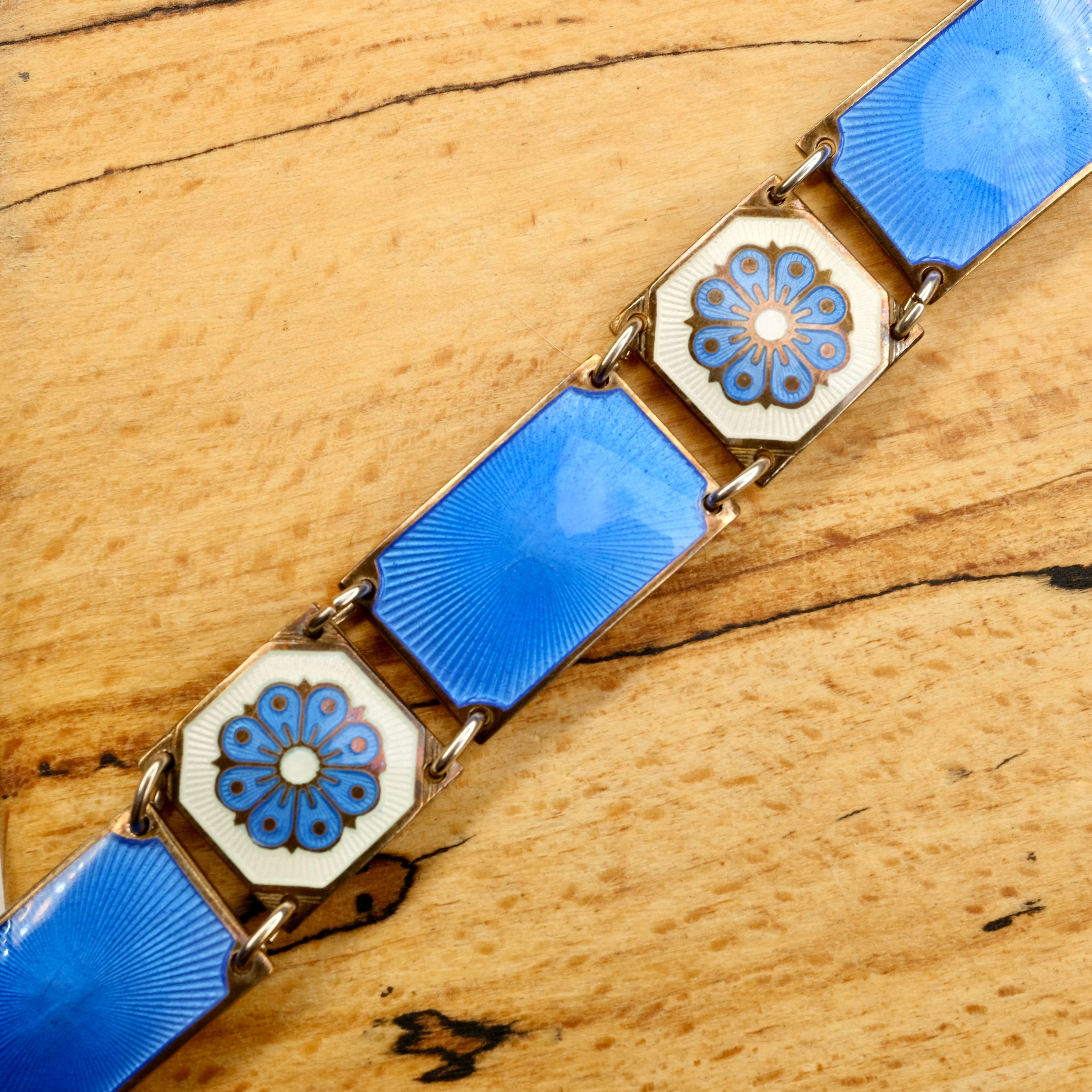 Vintage, Mid 20th Century David Anderson, Sterling Silver, Blue & White Enamel Bracelet