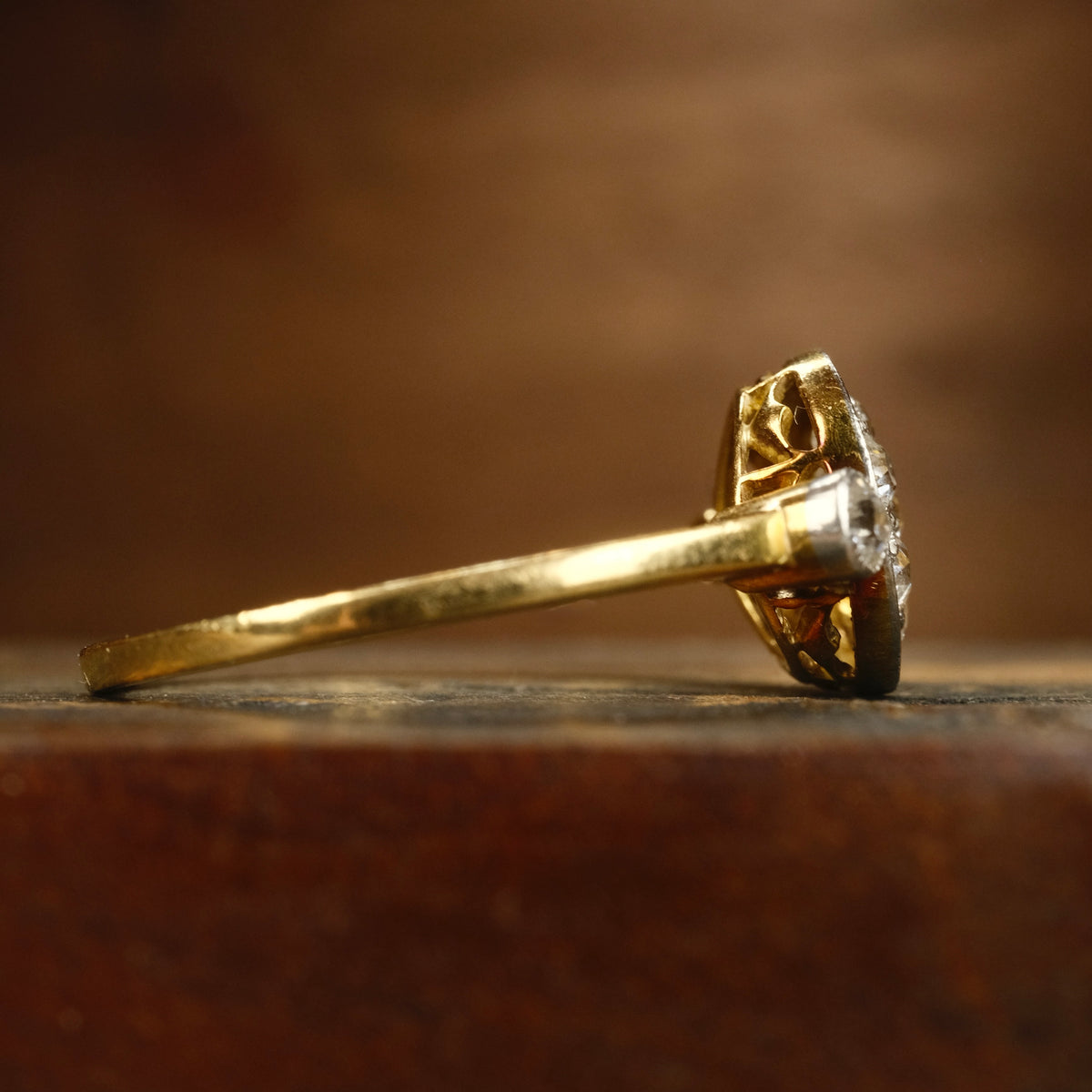 Antique 18ct Gold & Platinum Old cut Diamond Target Cluster Ring