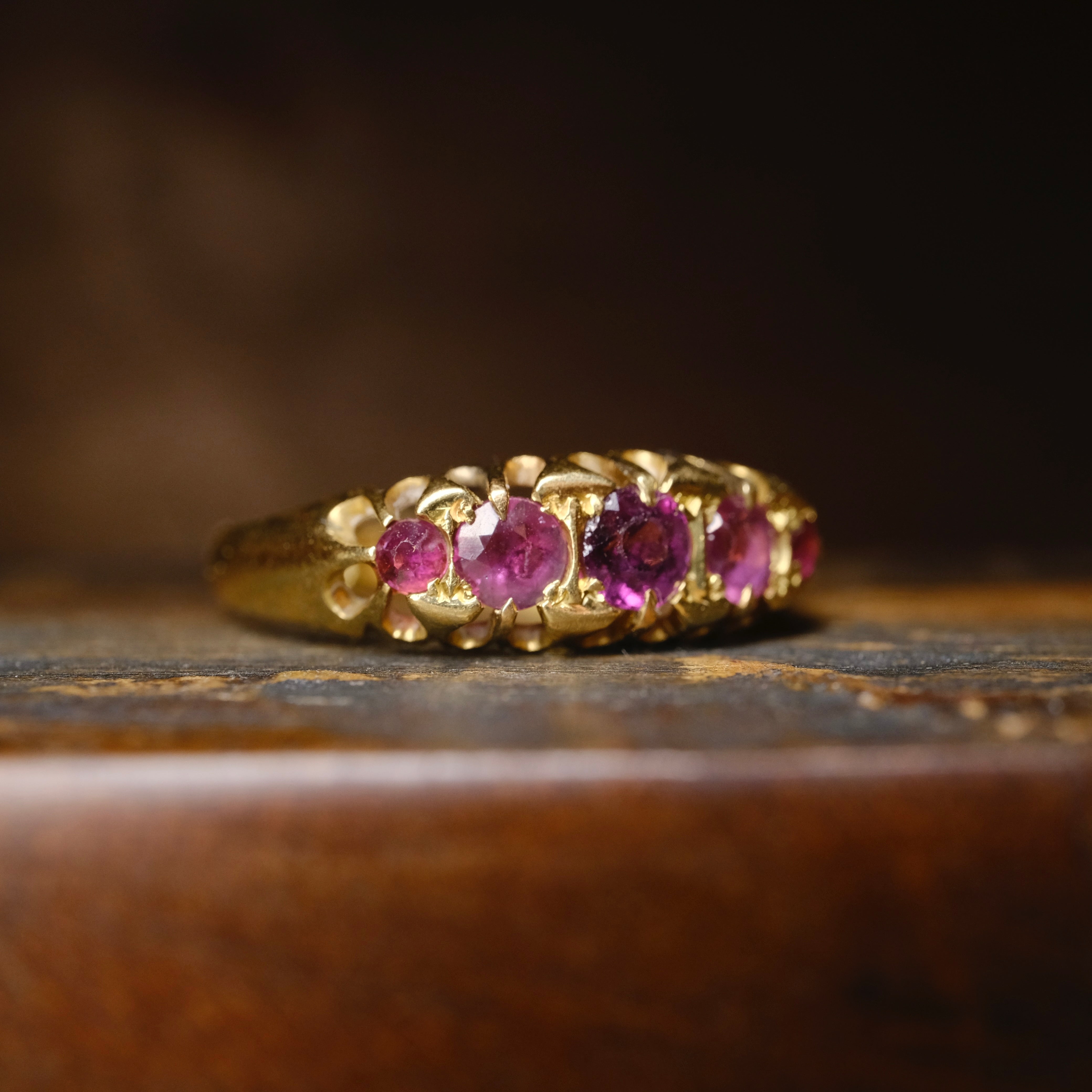 Antique 18ct Gold Five Stone Pink Tourmaline Ring, Hallmarked Chester 1919