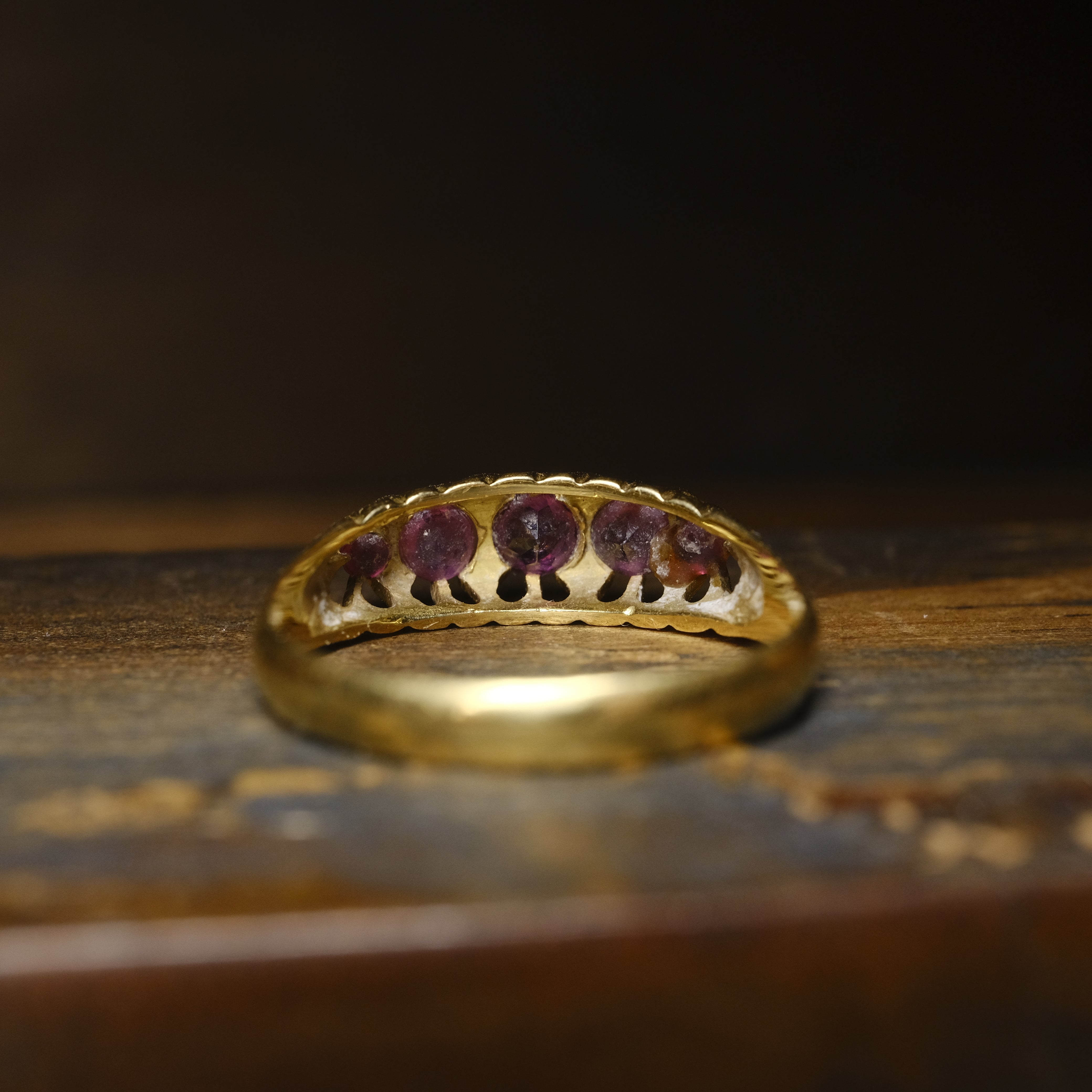 Antique 18ct Gold Five Stone Pink Tourmaline Ring, Hallmarked Chester 1919