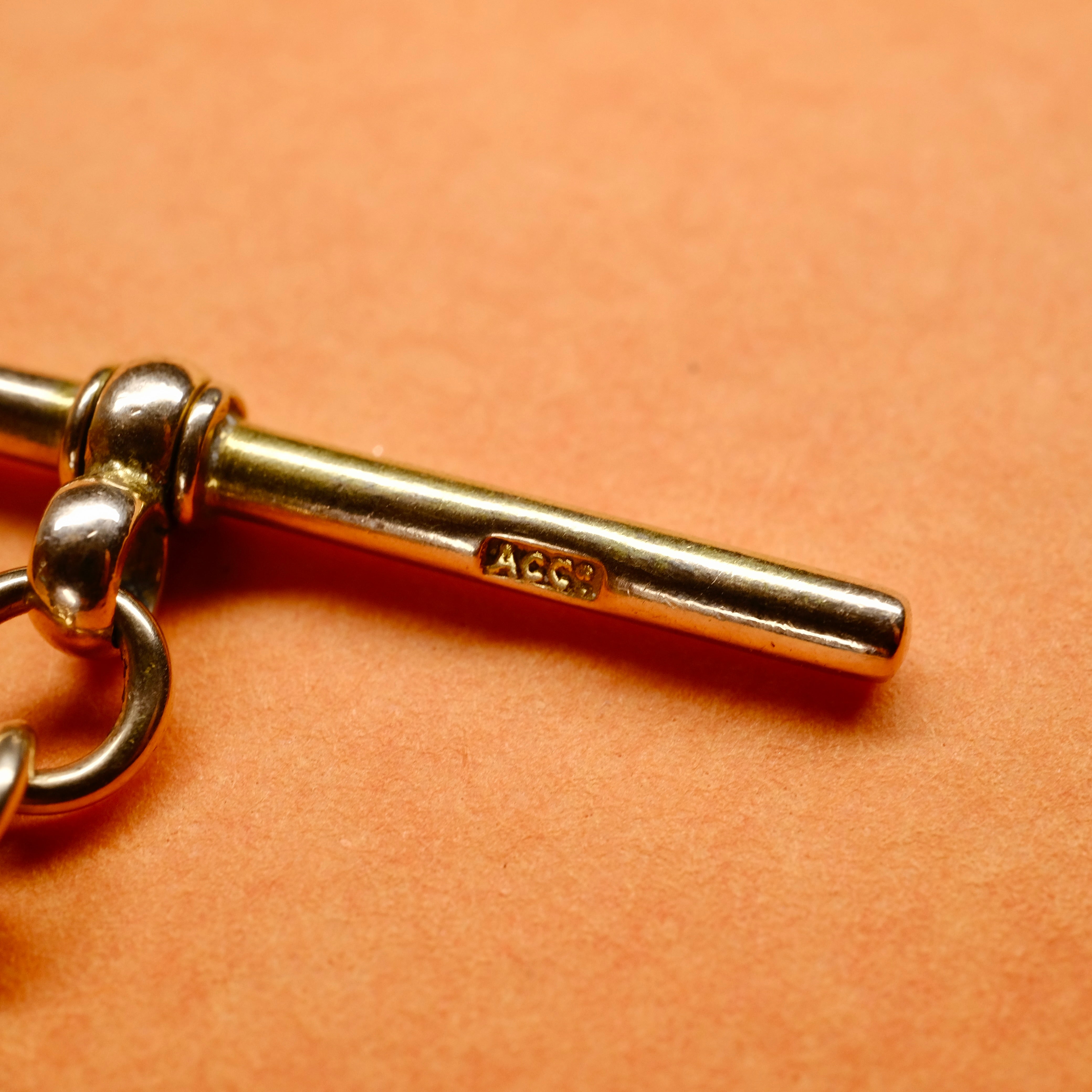 Antique 9ct Rose Gold, Double Albert Watch Chain, Necklace, 18.5 Grams