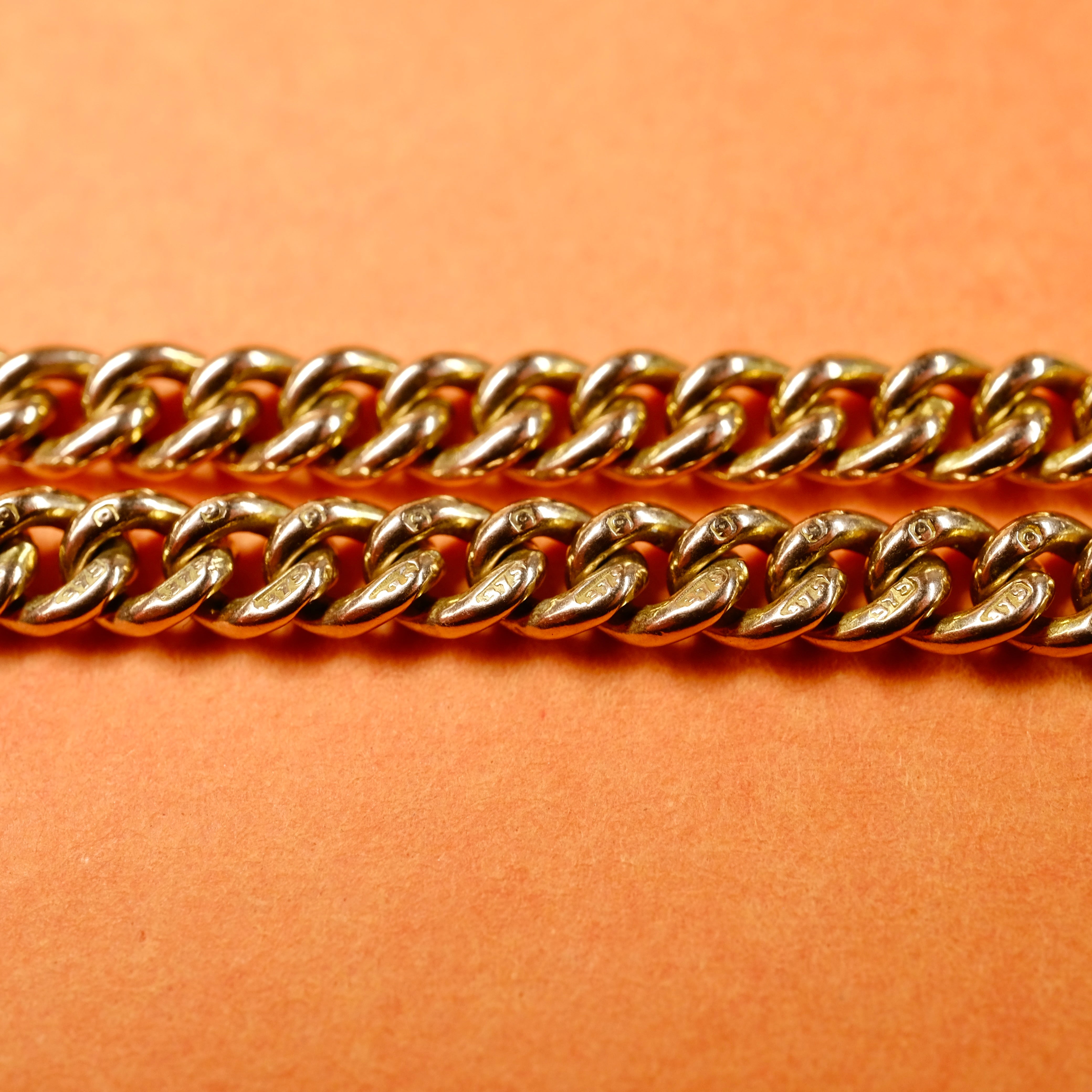 Antique 9ct Rose Gold, Double Albert Watch Chain, Necklace, 18.5 Grams