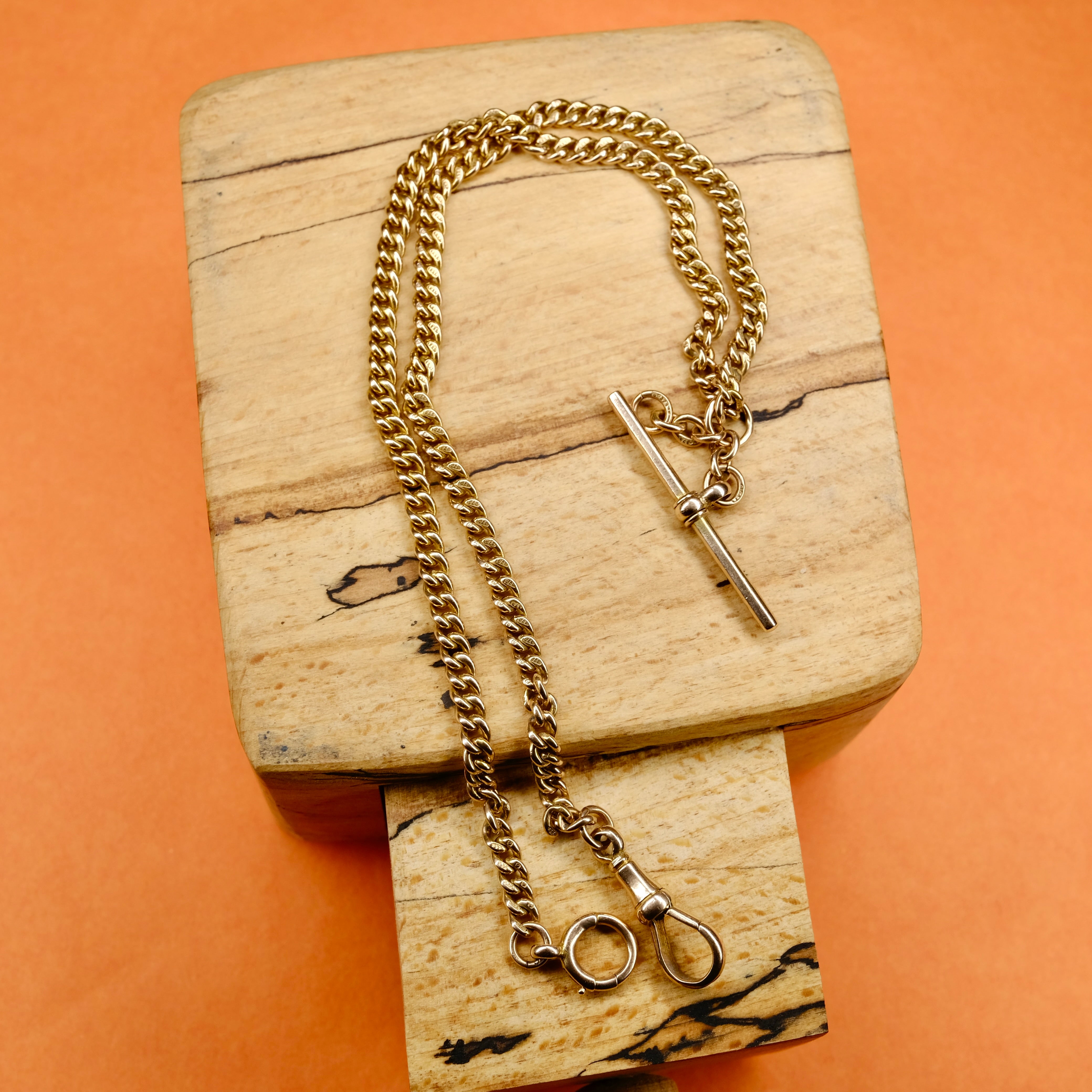 Antique 9ct Rose Gold, Double Albert Watch Chain, Necklace, 18.5 Grams