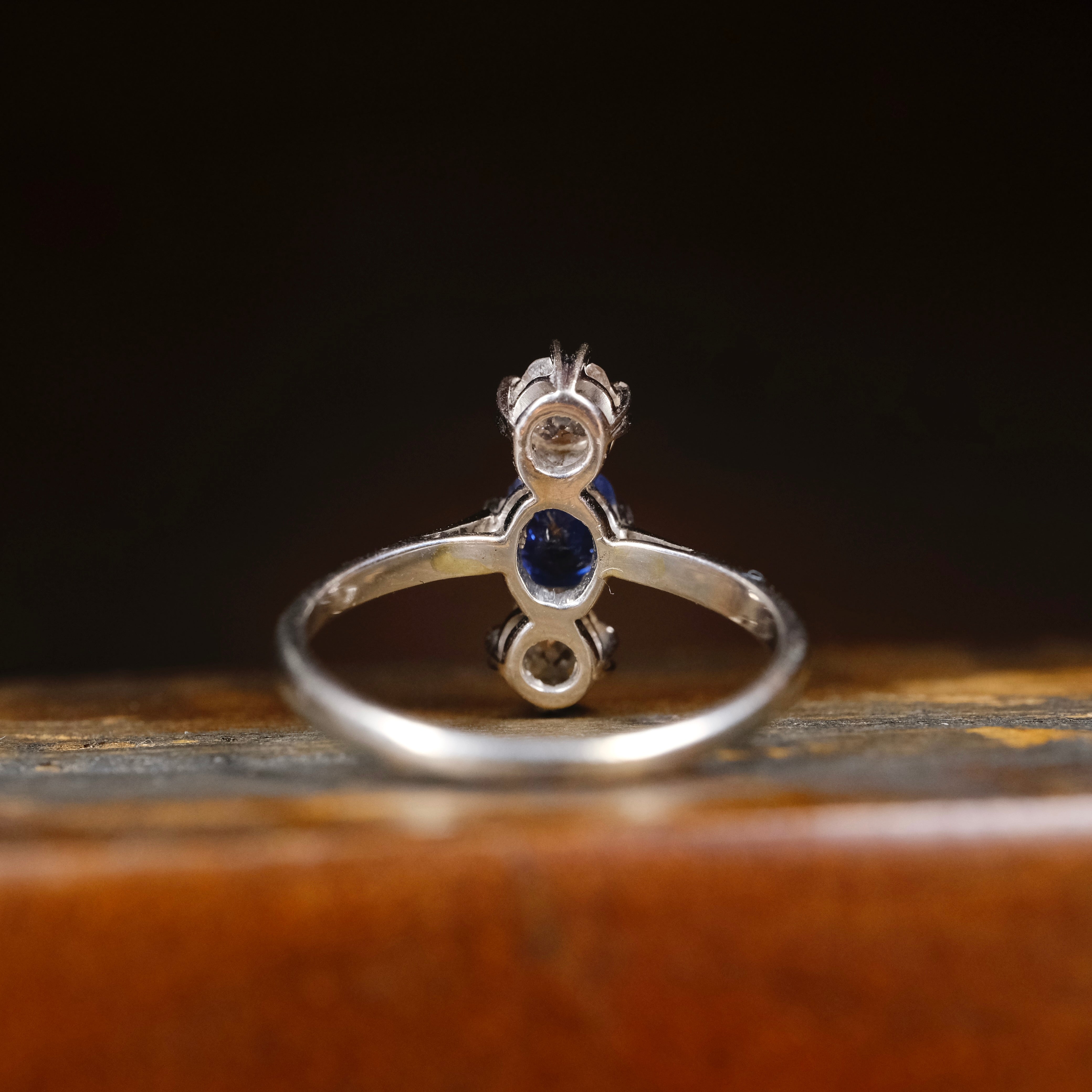 Edwardian 18ct white gold old mine cut diamond & sapphire ring