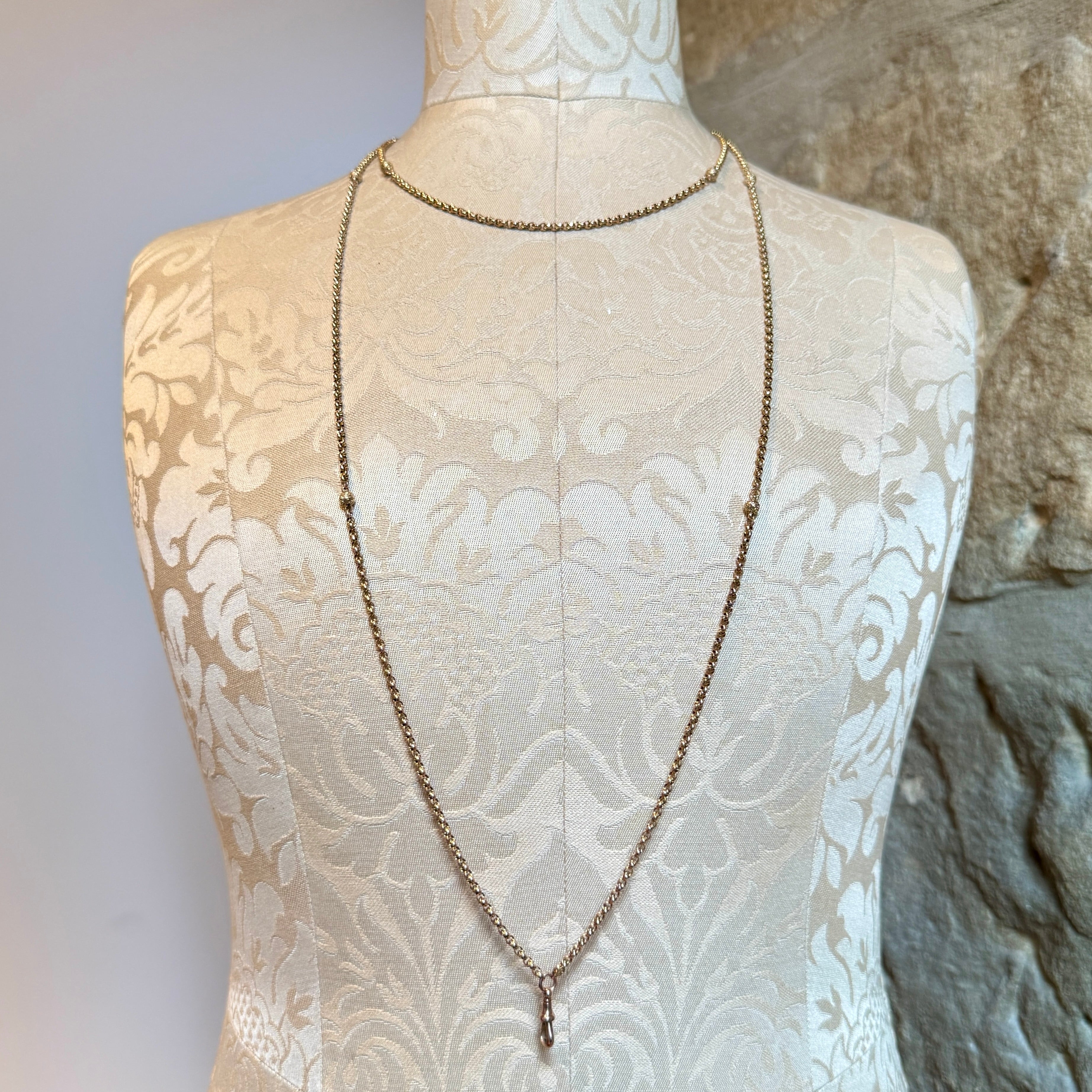 Antique, Victorian 9ct Gold, Guard Chain, Ornate Ball Spacer, Necklace, 27 grams