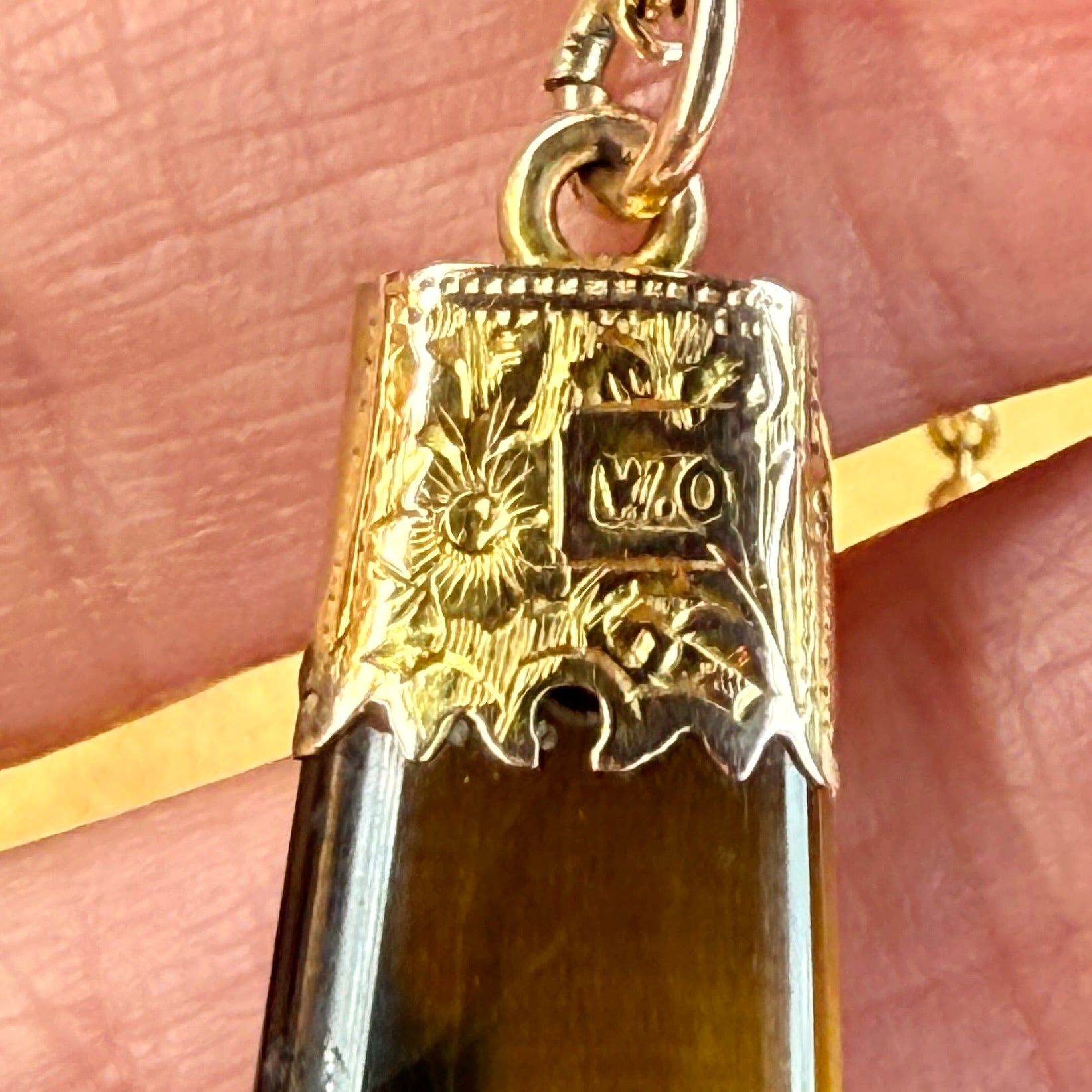 Antique, Edwardian 9ct Gold Hand Engraved Fob Pendant Necklace, Hallmarked 1901