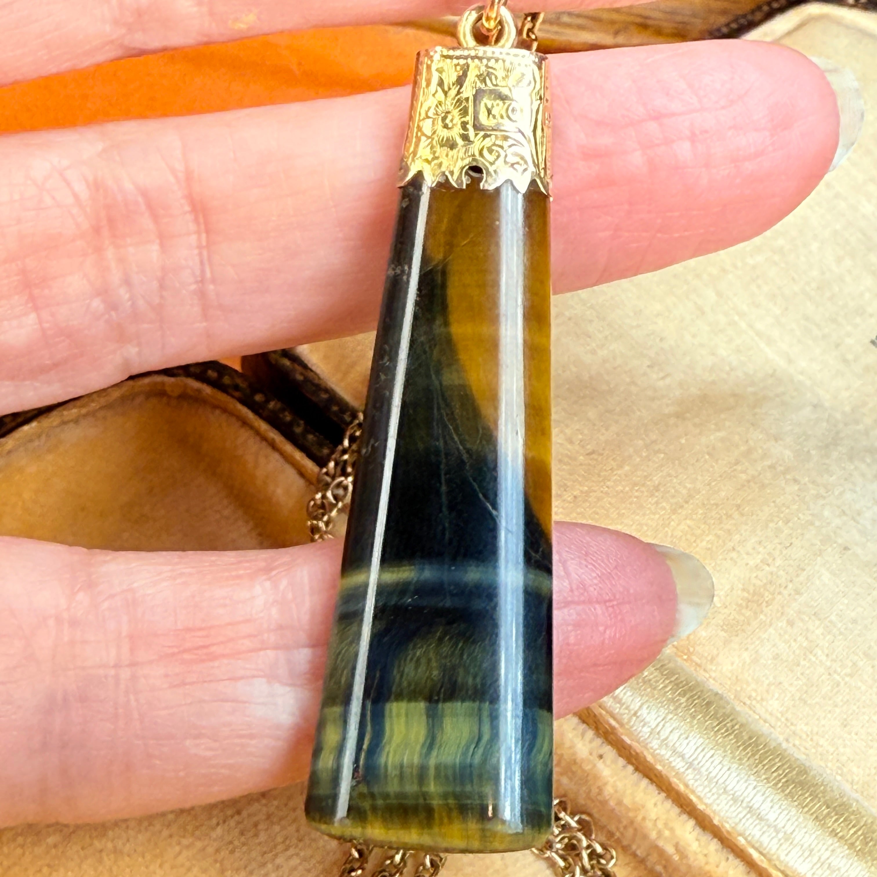 Antique, Edwardian 9ct Gold Hand Engraved Fob Pendant Necklace, Hallmarked 1901