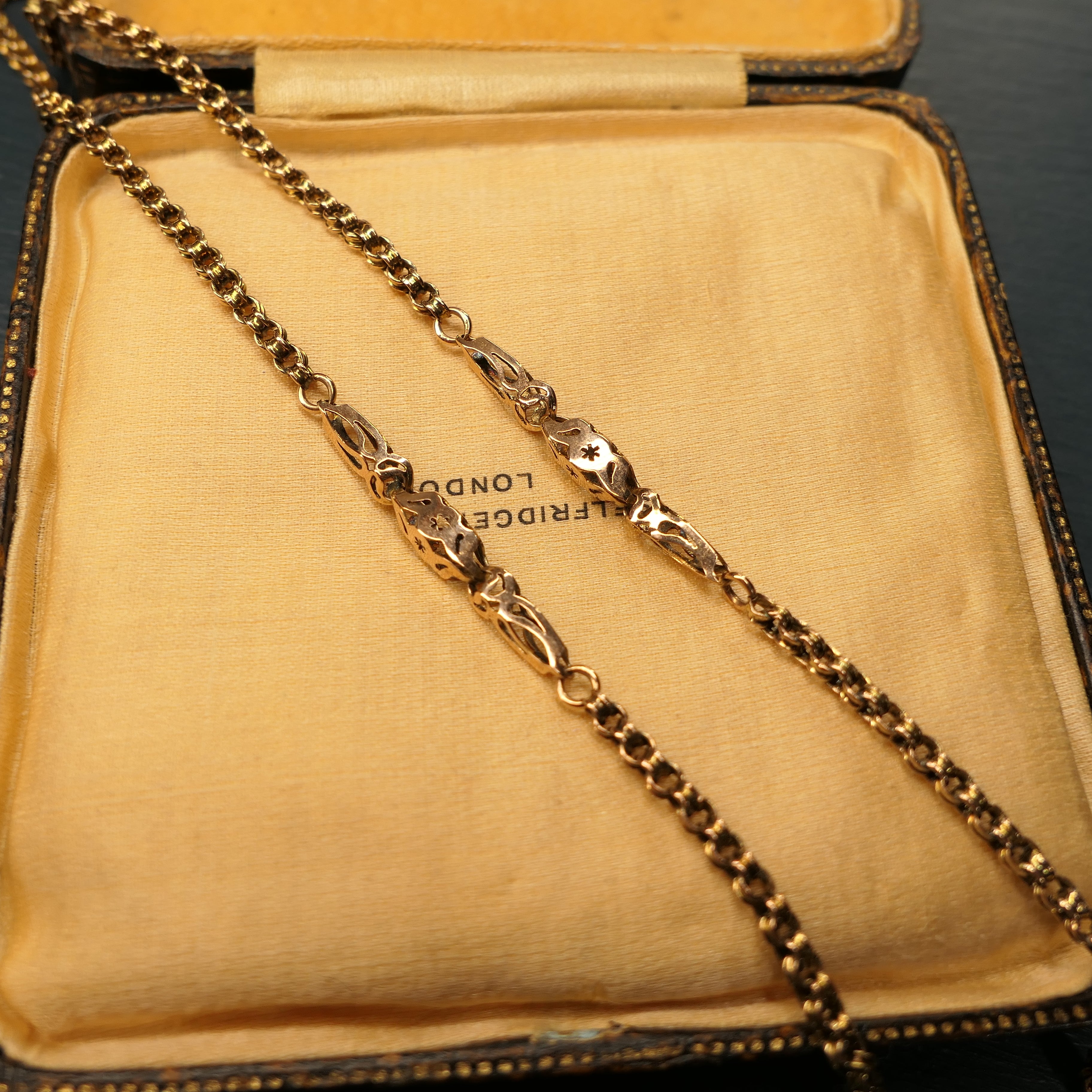 Antique 9ct Rose Gold Rolo Chain Pierced Lantern Link Chain 4.9 G