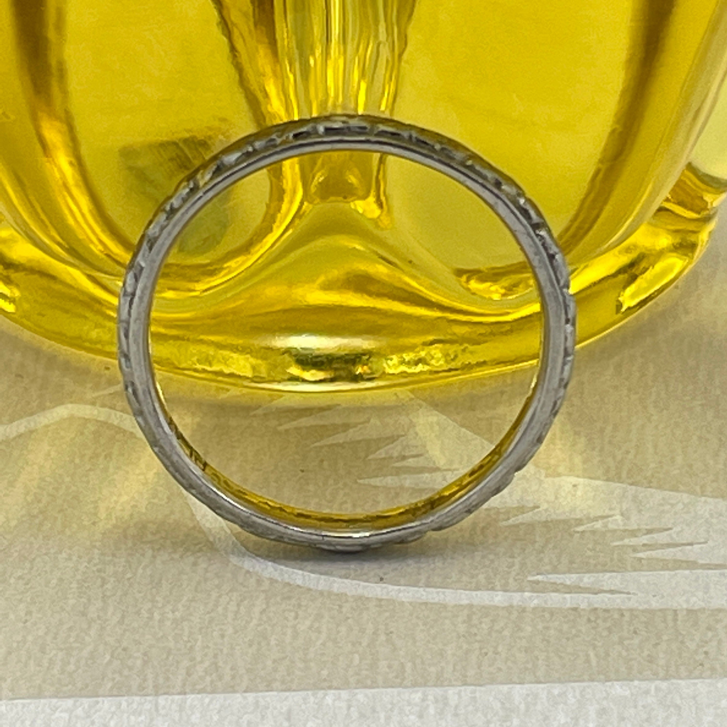 Vintage platinum embossed wedding band ring
