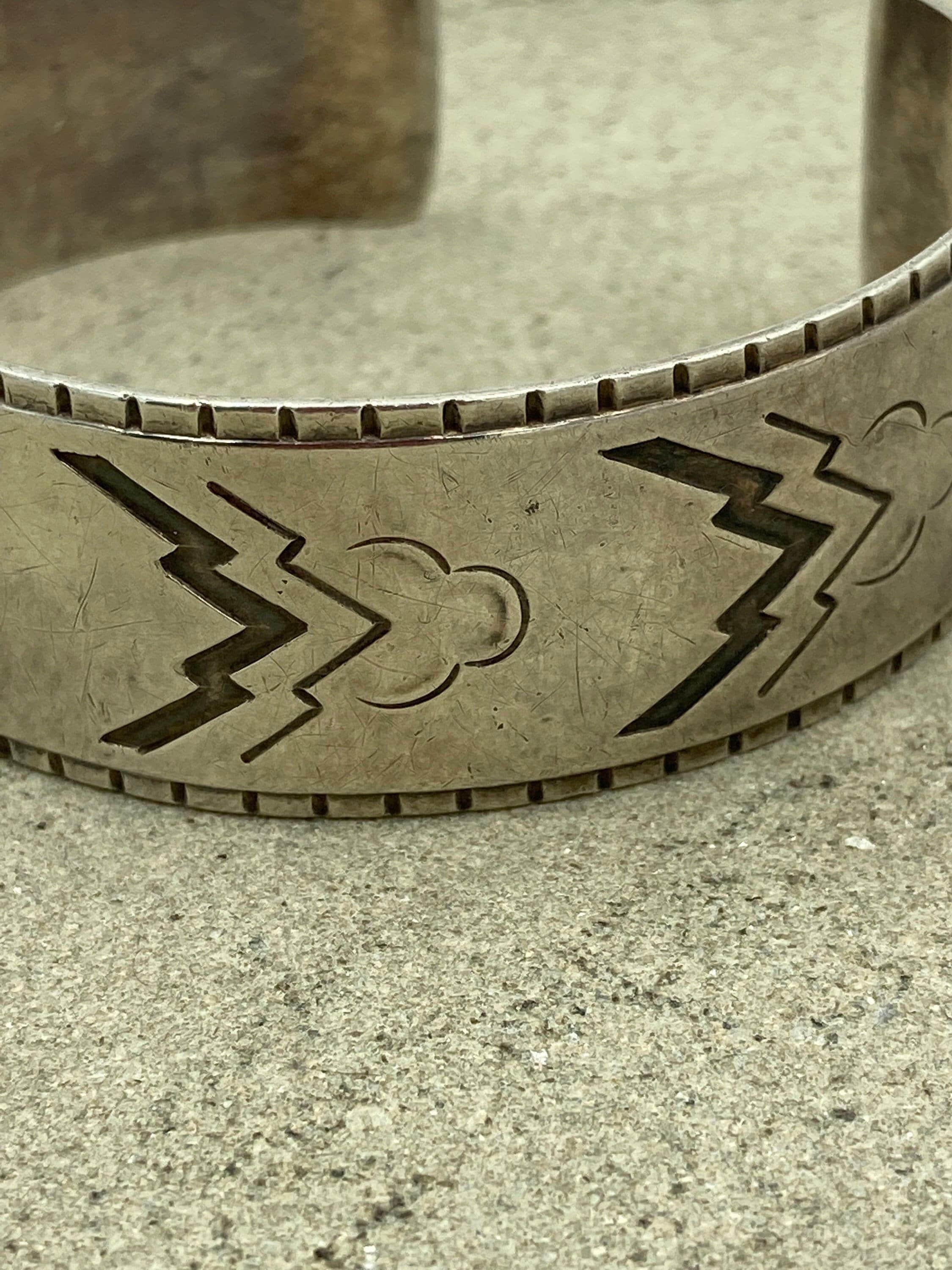 Vintage georg jensen cuff bangle bracelet no. 38 art deco motifs signed post 1945 mark